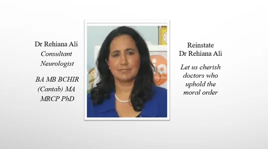 Calling for the GMC to reinstate Dr Rehiana Ali to the Medical Register